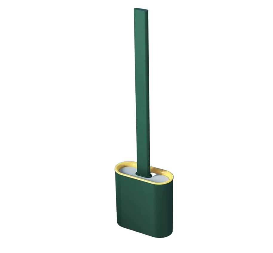 Silicone Toilet Brush With Toilet Brush Holder Stand Bathroom Cleaning Tool - Green