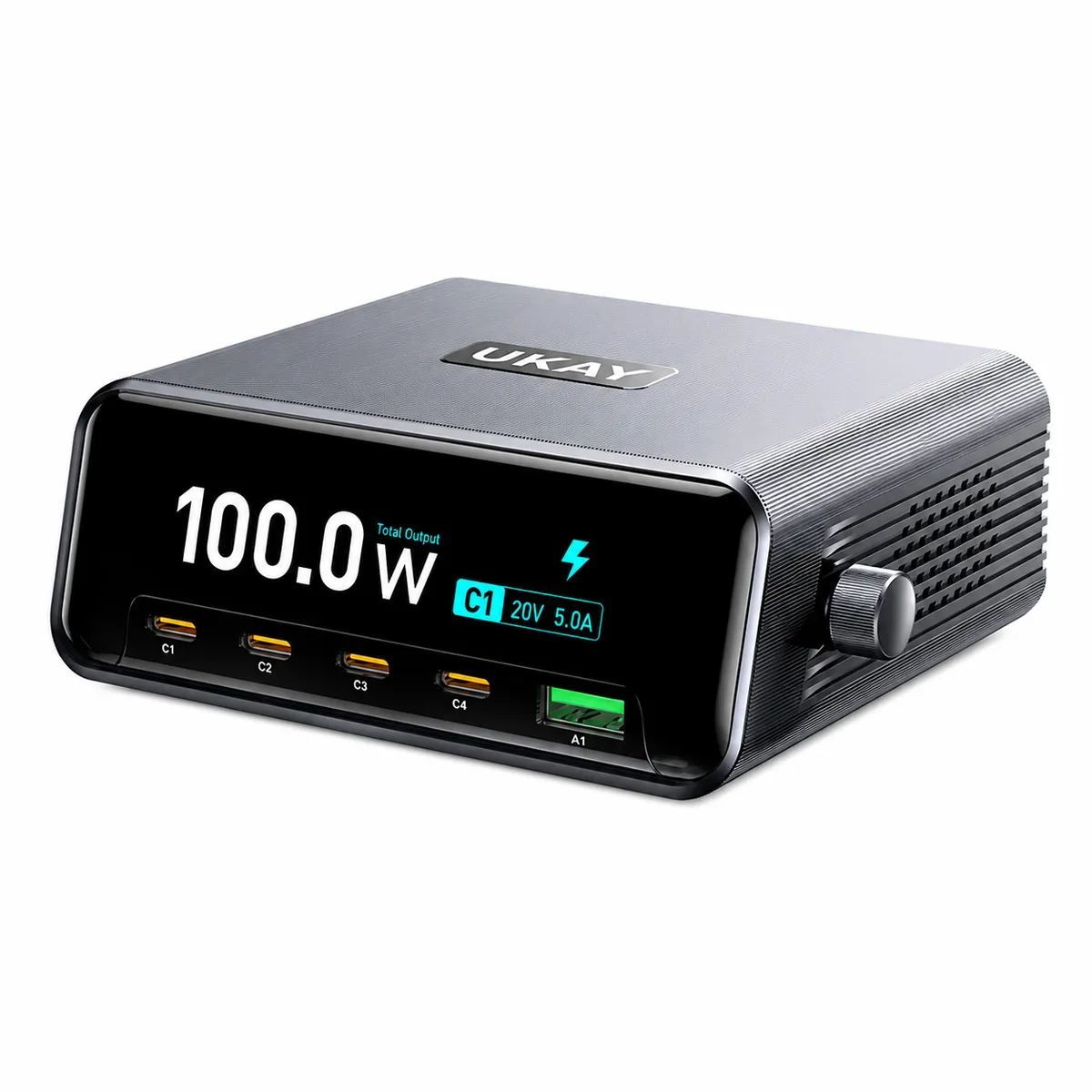 UKAY 100W GaN 5-Port Fast Charging Station with Digital Display