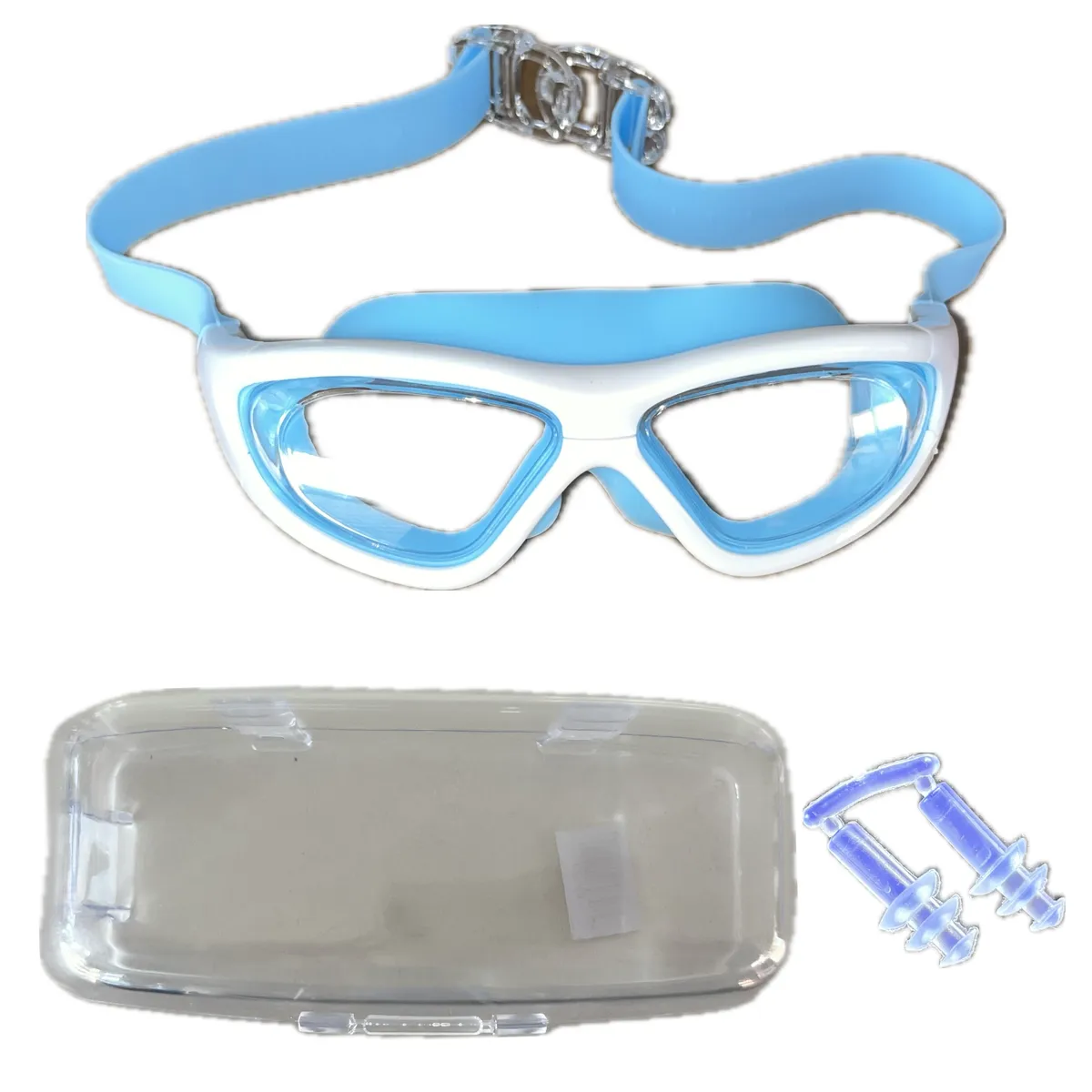 Swimming Goggles with Earplug for Adults - UV Protection and Adjustable Strap - Blue