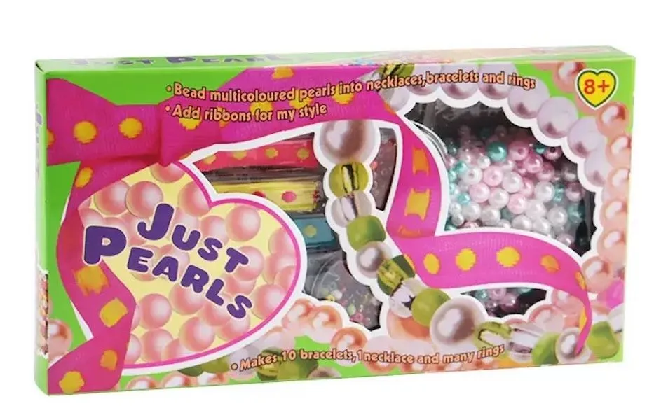 Just Pearls Girls' DIY Bracelet Necklace Rings with Beads Ribbons Gift Pack
