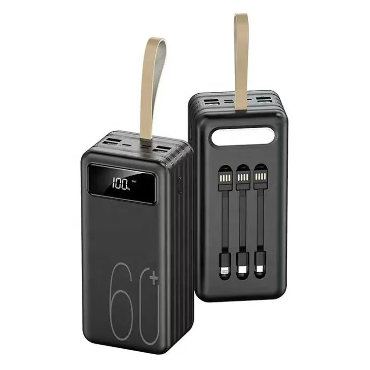 Power Bank 60000 mAh High Capacity Battery 4 Output USB fast charging - Black