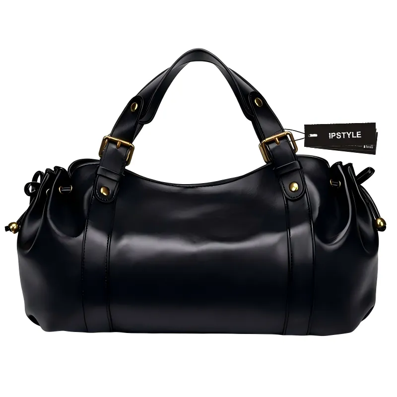 IPSTYLE Women's Handbag Retro Commuter Tote Bag Large Capacity Soft Leather - Black