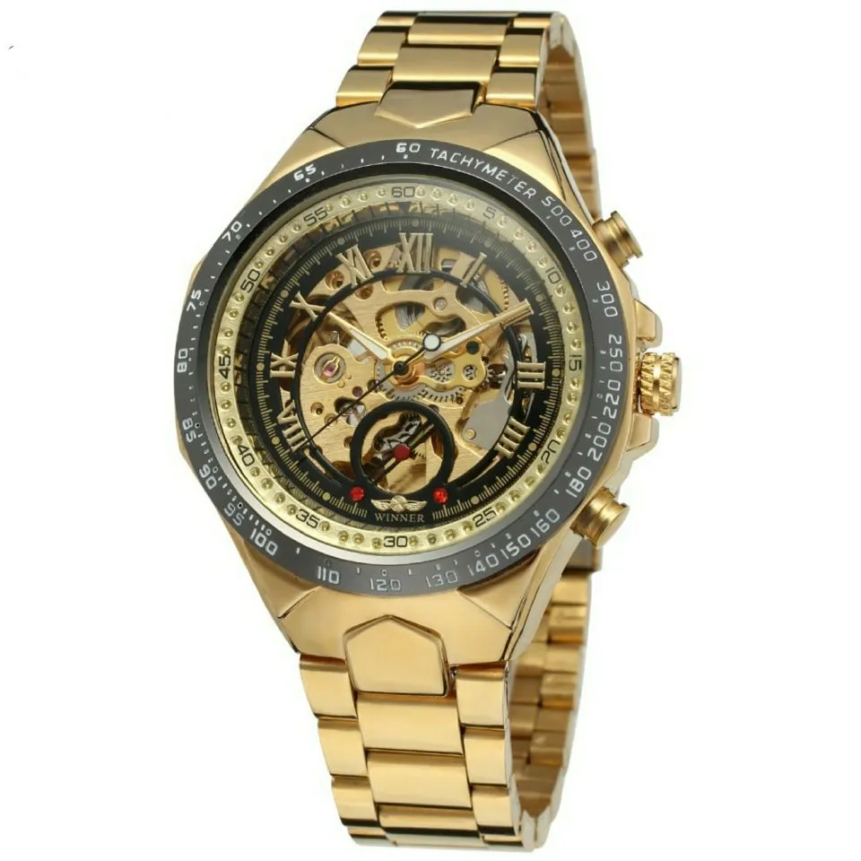Winner Men's Zeus Automatic Skeleton Watch - Black & Gold