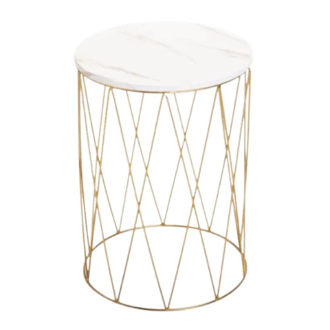 Dansup Round Nesting Tables Set - White Top Gold Metal Base
