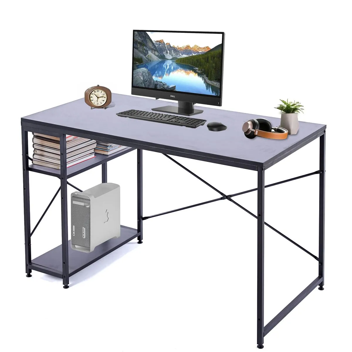 Computer Desk with Storage Shelves Office Desk Gaming Table Workstation - Black