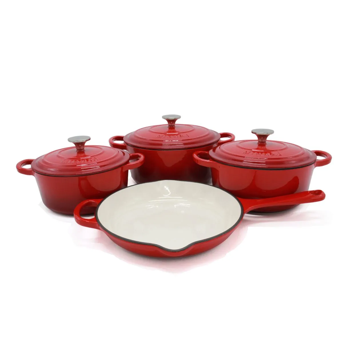Minhaj Homeware - Prestige 7 Piece Cast Iron Cookware Set - Cerise
