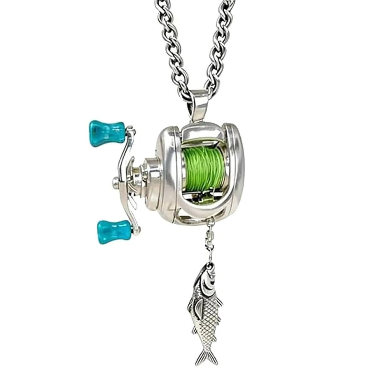 Fishing Reel Necklace, Rotating Handle