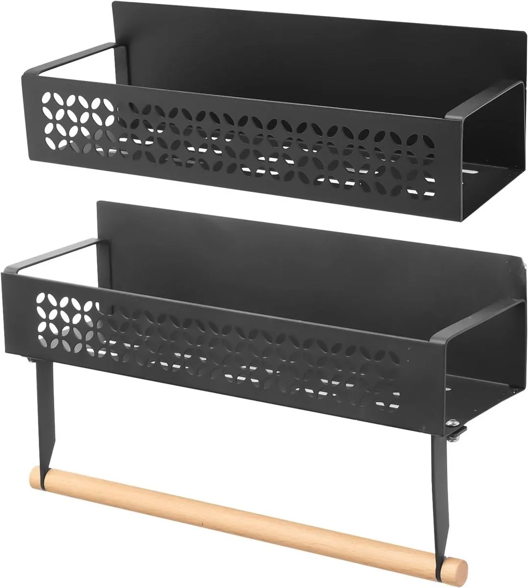 Magnetic Spice Rack For Refrigerator With Paper Towel Holder - Black