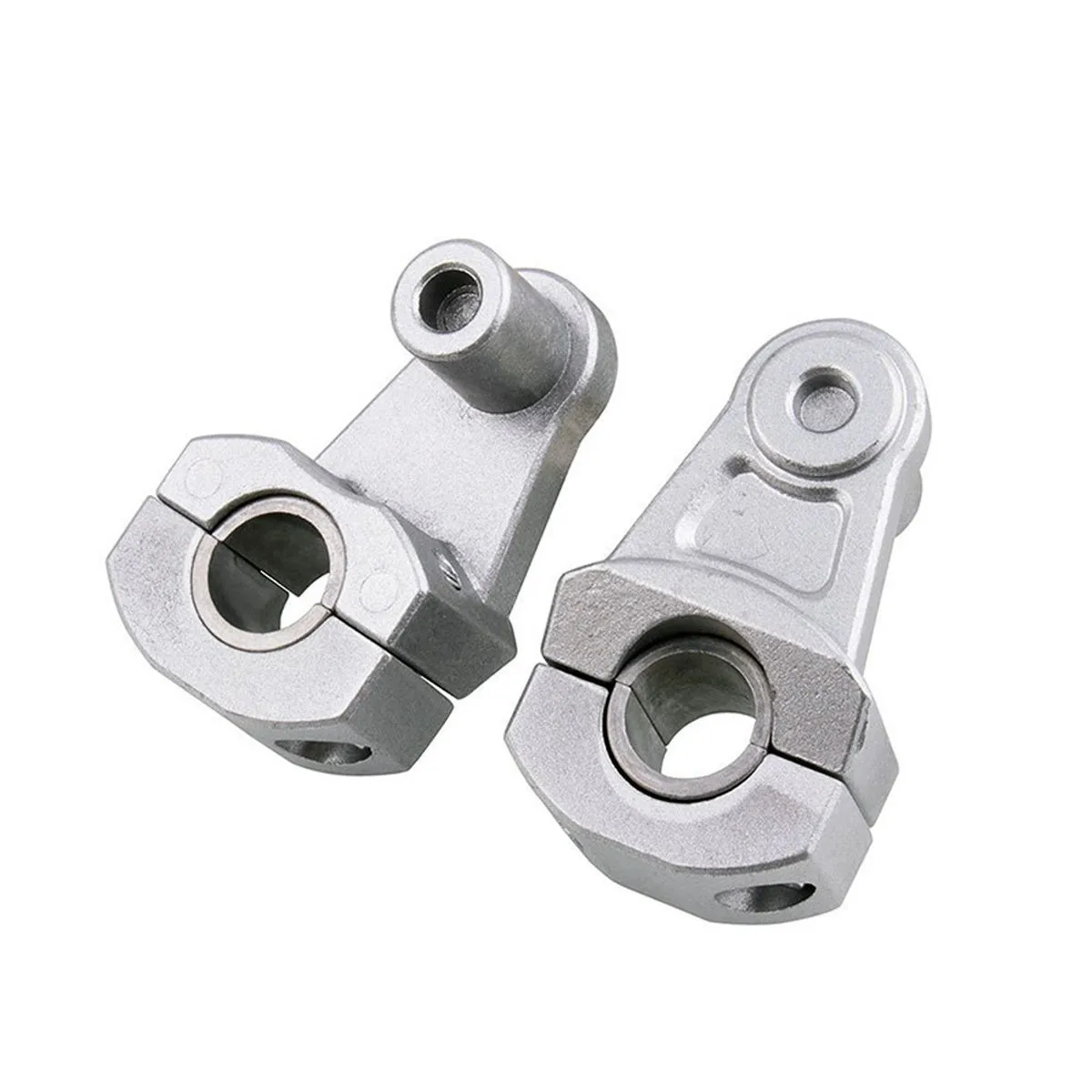 2 Handlebar Riser Clamps Universal Motorcycle 22mm 28mm (Black Silver) - Silver