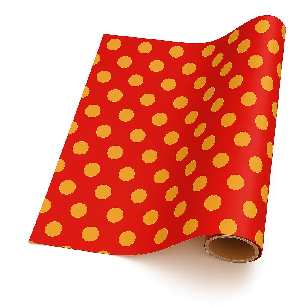 Gift Wrapping Paper 5m Roll - Red & Gold Stripe & Dot - Red & Gold Dot