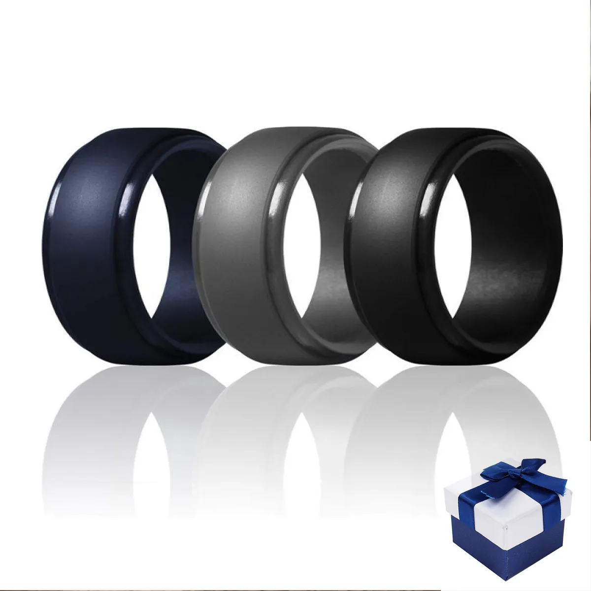 Set Of 3 Silicone Men's Rings - Step Edge Ring-Combo 8