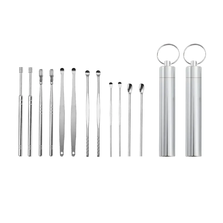 Set of 2 6-Piec Stainless Steel Earwax Removal Kit with Storage Case