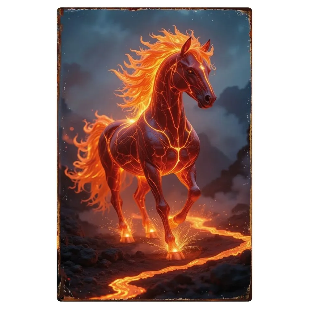 A4 Metal/Tin Poster - Fiery Horse | Beautiful Wall Art | Made in SA