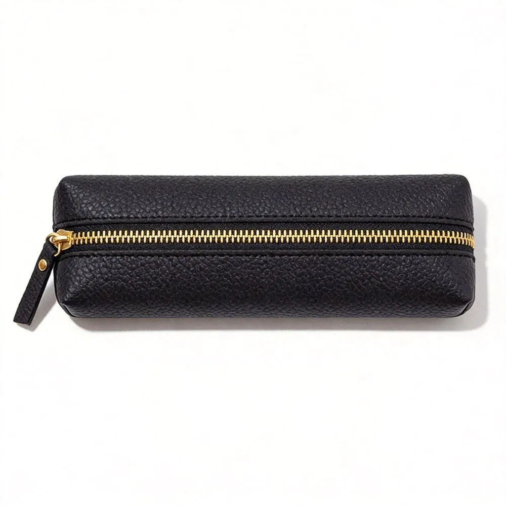 PU Leather Litchi Grain Pen Case Office Stationery Bag Portable - Black