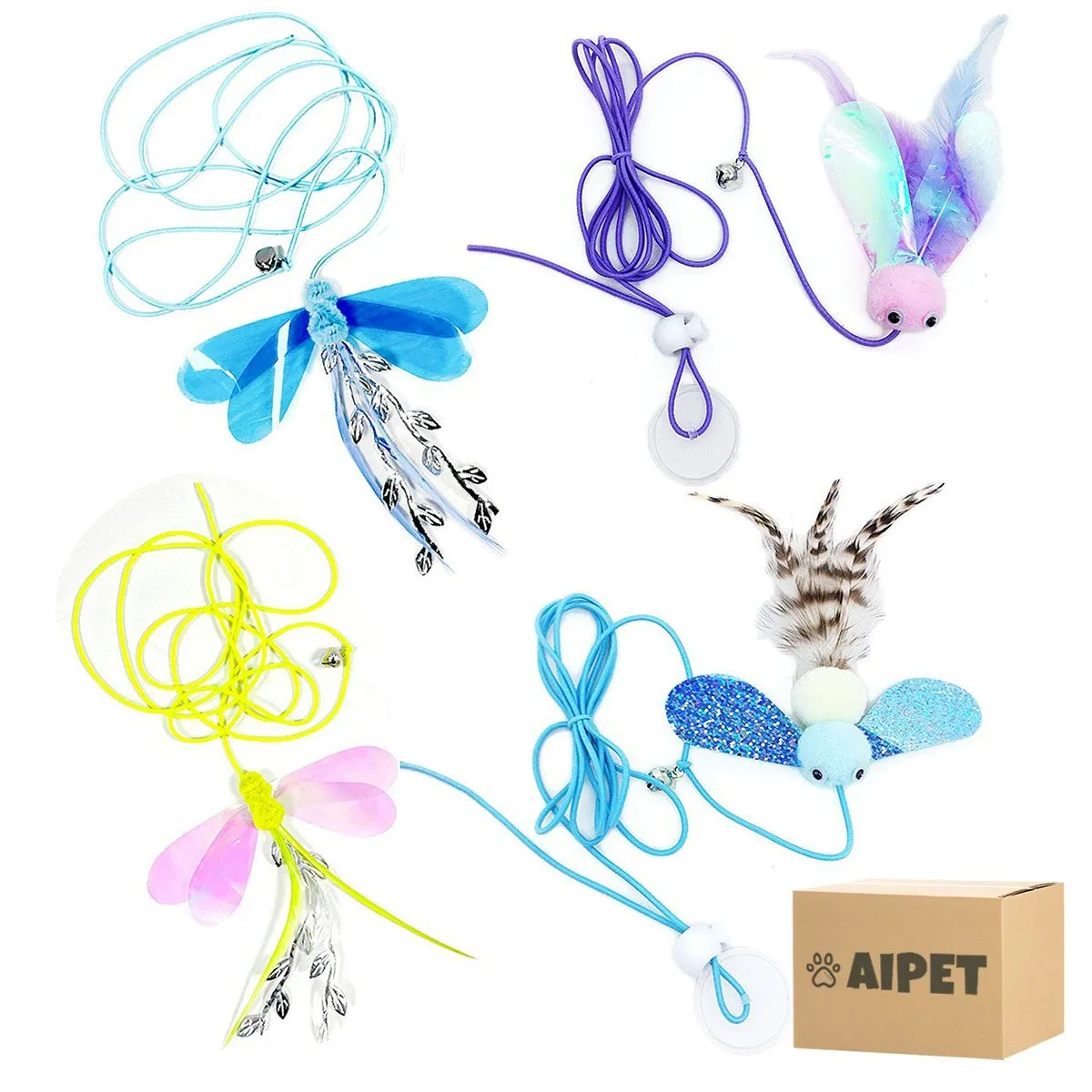AIPET 4Pcs Retractable Cat Teaser Toy,Hanging Interactive Toys For Indoor