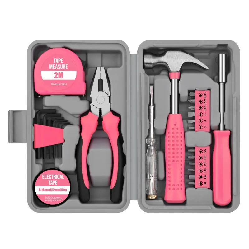 24 Piece Home DIY Tool Kit for Household General Repair Small Hand Tool Set - Pink 24-piece Pliers …