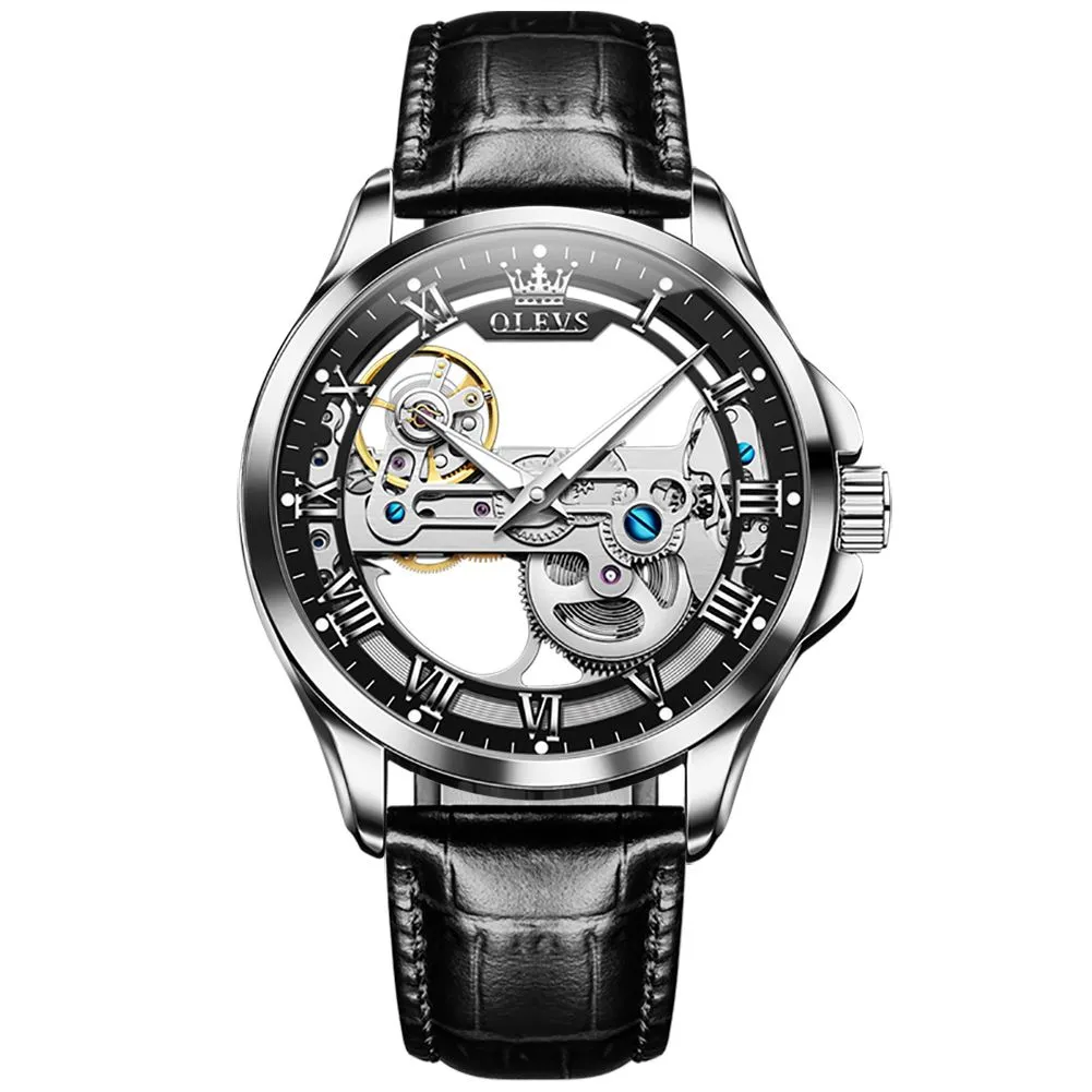 Watches for Men Full Skeletonized Luminous Automatic Mechanical Watch - Black