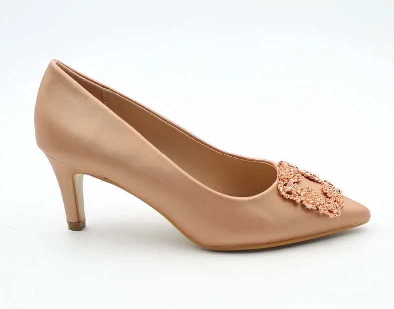 Sofina women's signature crystal buckle satin kitten heel