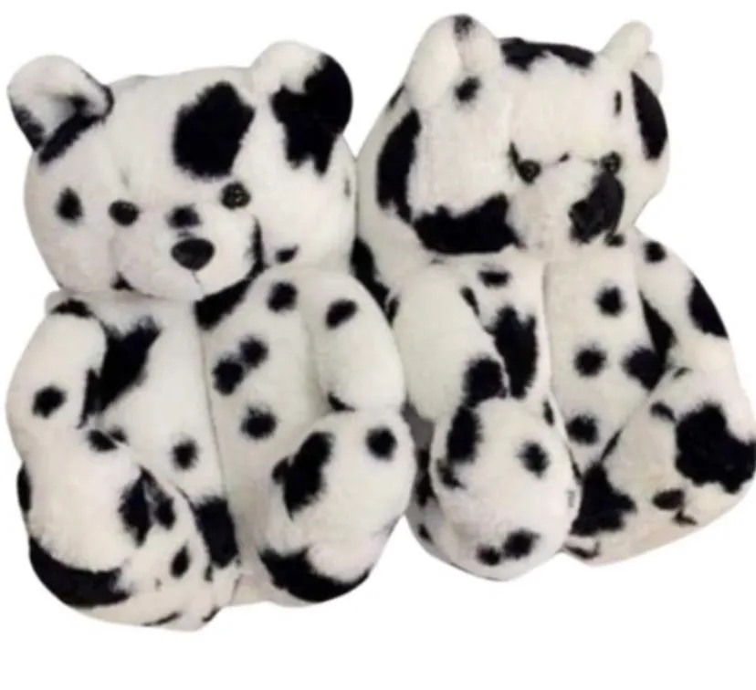 Luxurious Teddy Bear Slippers - Black, White