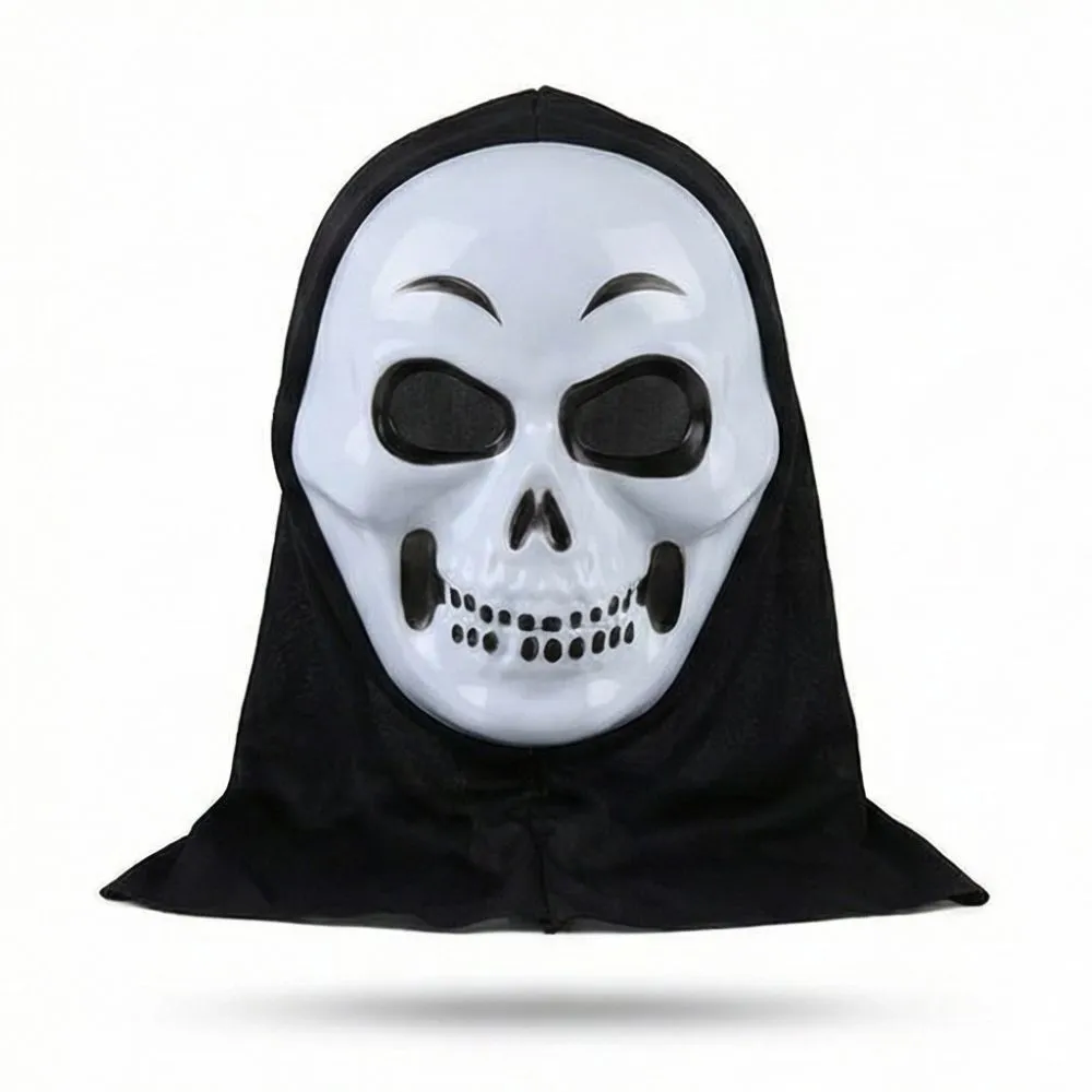 Classic White Skeleton Face Mask with Hood - Halloween Costume