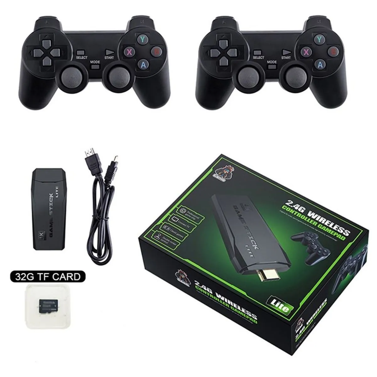 Donic 4K Ultra HD Game Stick + 2 x Wireless Controllers Gamepad Set