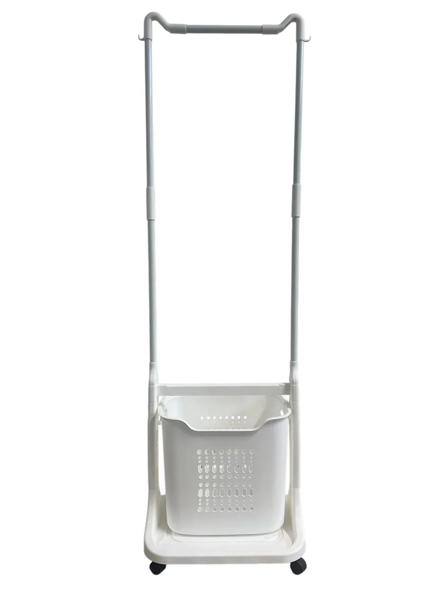 Portable Laundry Basket with Hanging Rack and Wheels - White