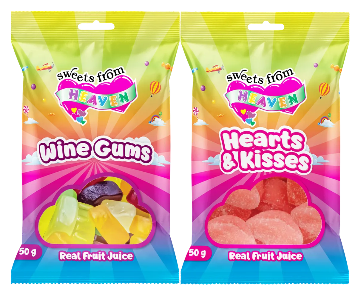 24Pk | Sweets from Heaven | Gums, Hearts | Sweets & Chocolate Hampers | 50g