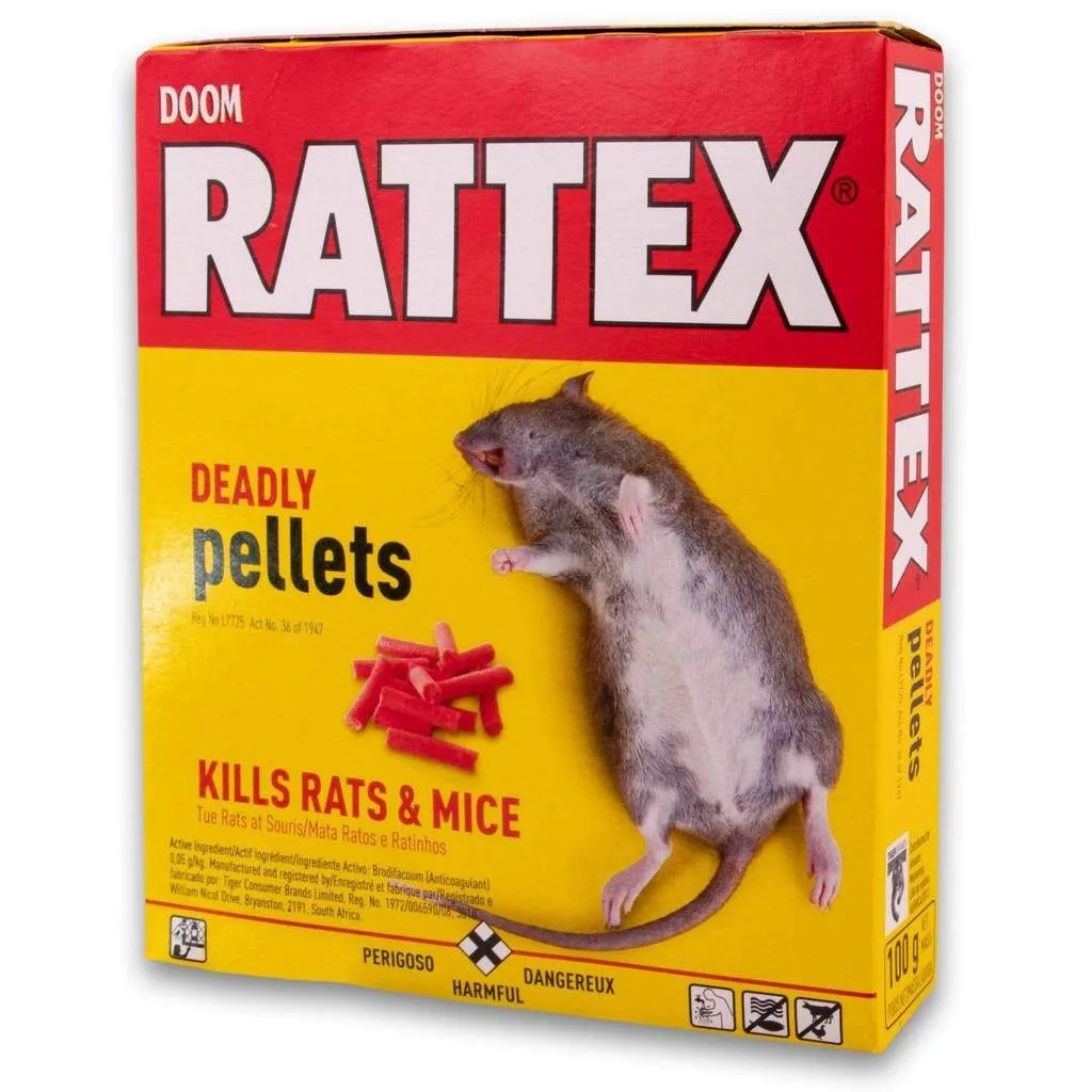 Doom Rattex Deadly Pellets Rat Mouse Poison Wedges Pellets 100g