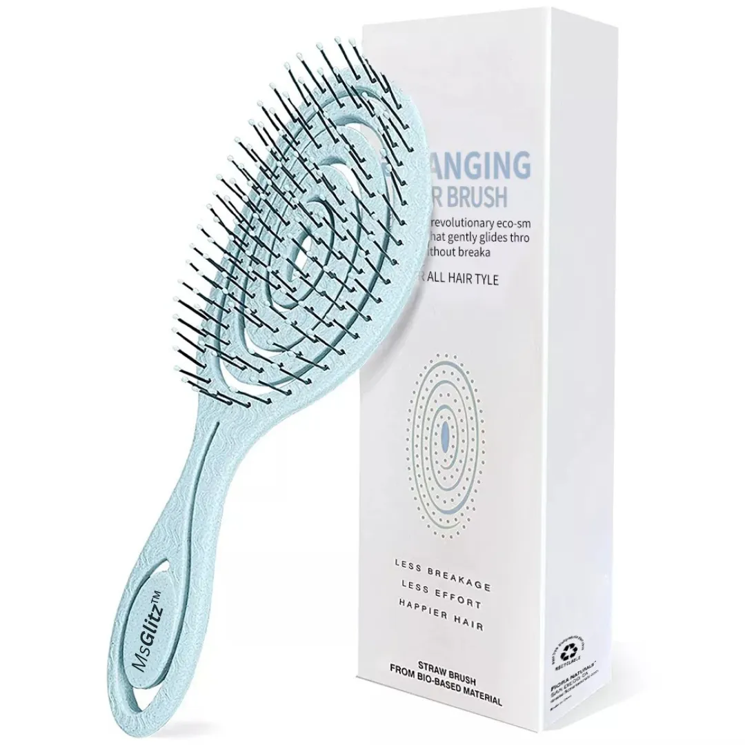 MsGlitz Detangling Hair Brush - Wet & Dry - All Hair Types - Salon Grade - Blue