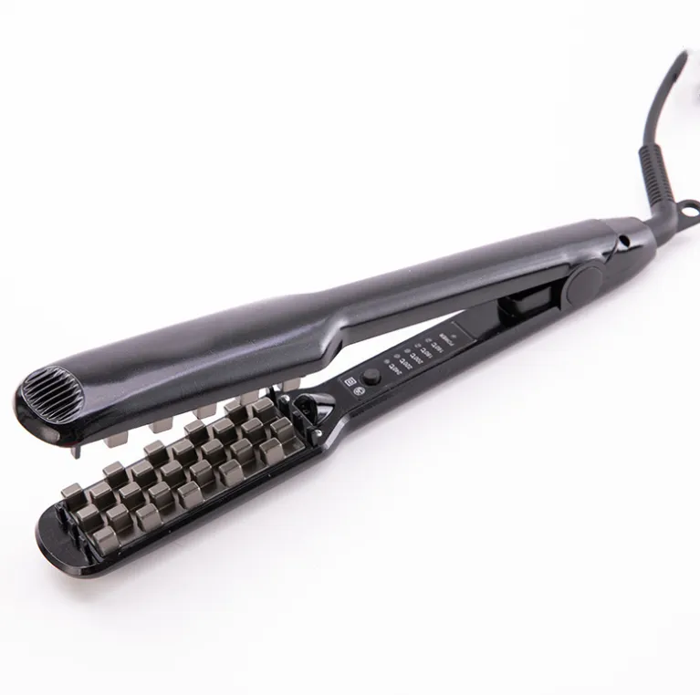3D Grid Fluffy Hair Ceramic Curling Iron Hair Straightener Curler - Black