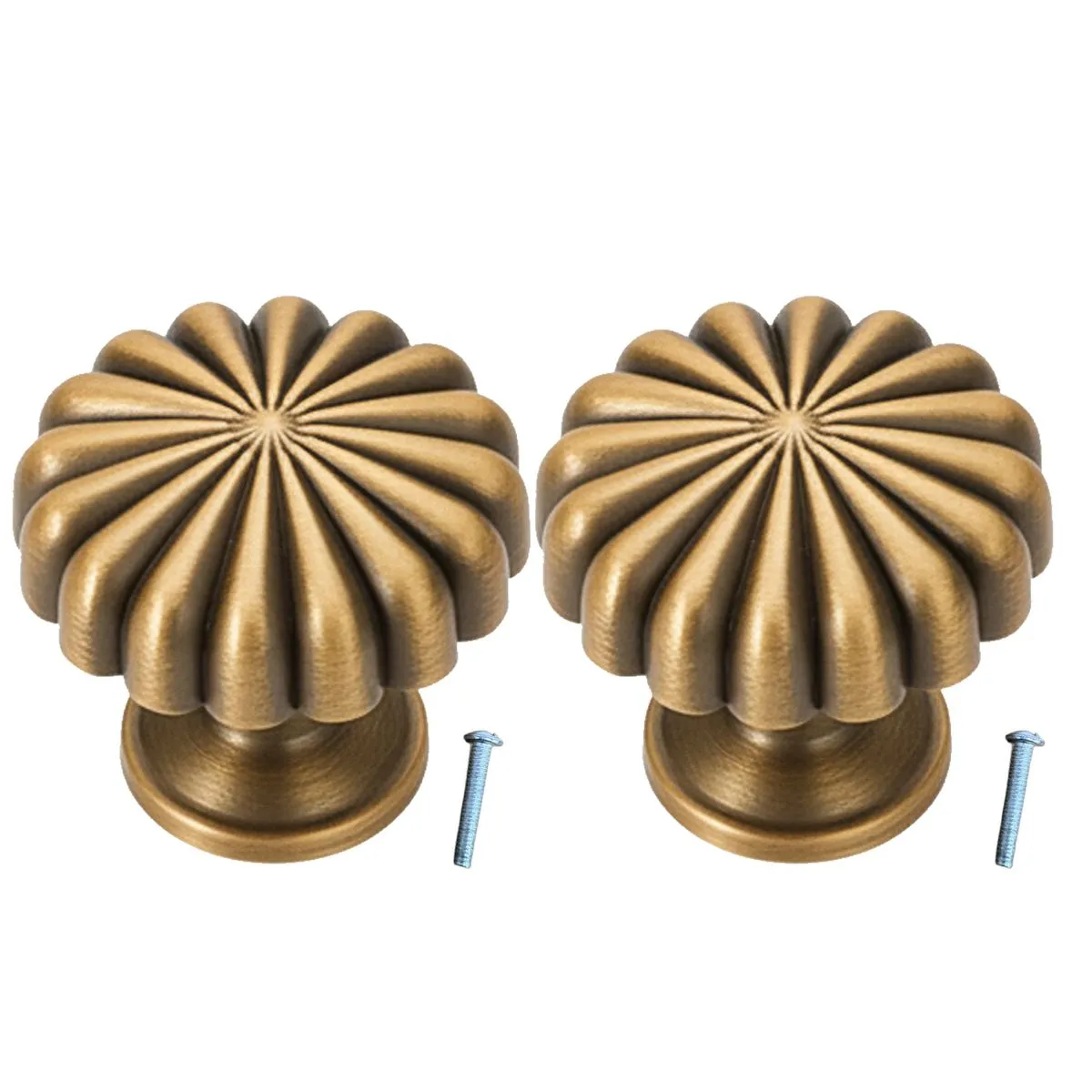 2 Pack French Antique Brass Fluted Knobs Single Hole Kitchen Drawers