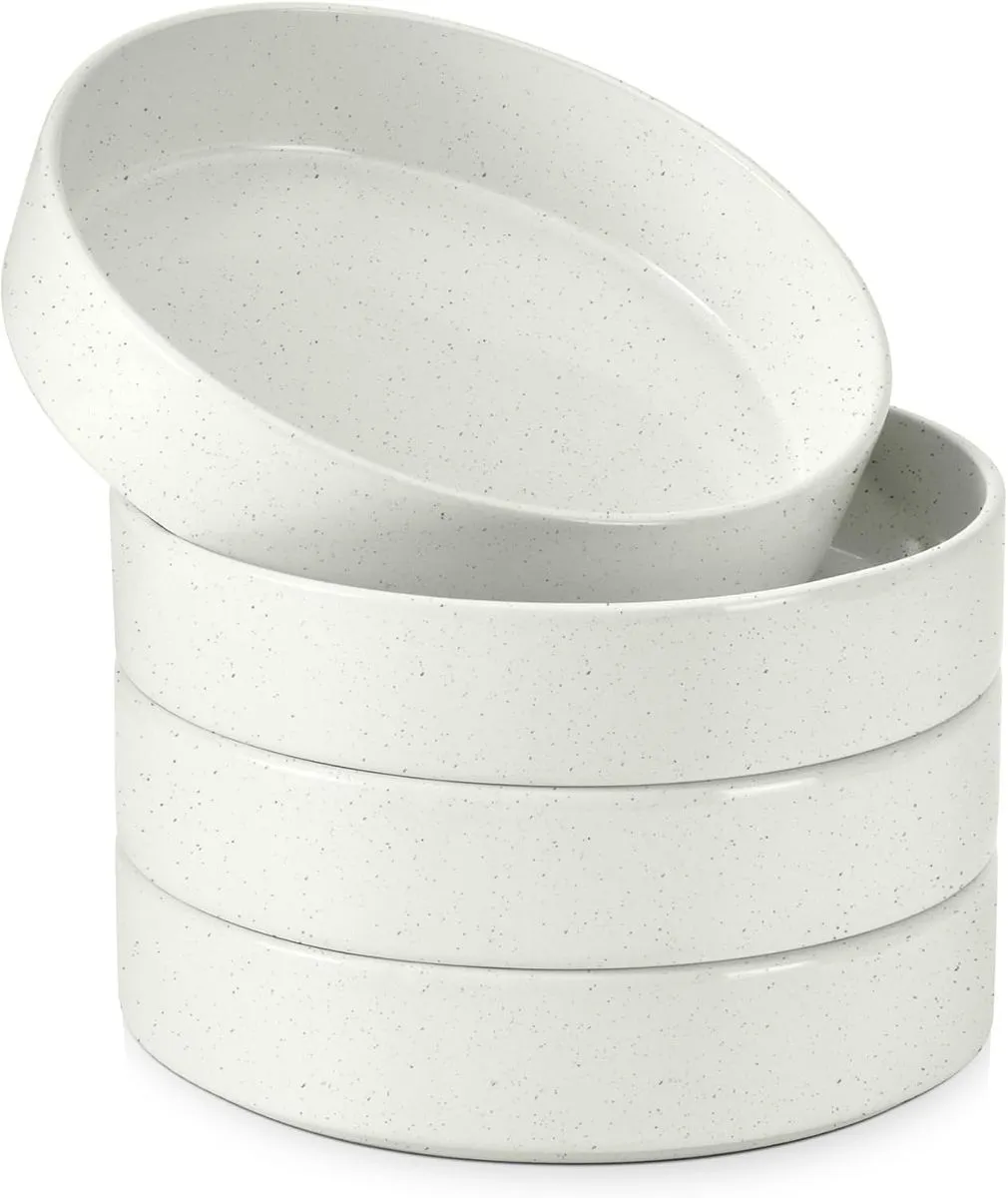 Pasta Bowls Set of 4, Ceramic Stoneware Bowls for Serving Dinner - Stone White