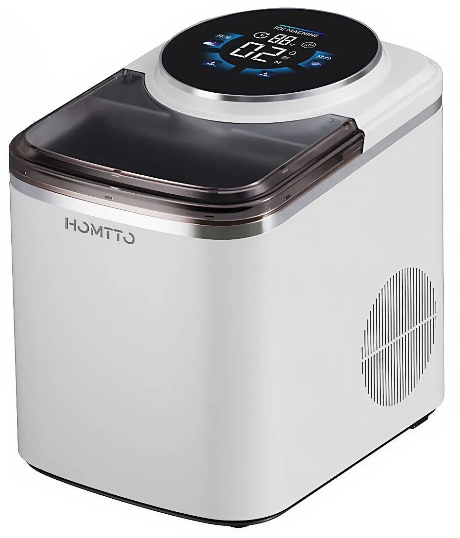 HOMTTO 16kg/24Hr Cube Ice Maker - 12 Cubes in 14 Mins, 1.5L, Touchscreen - White