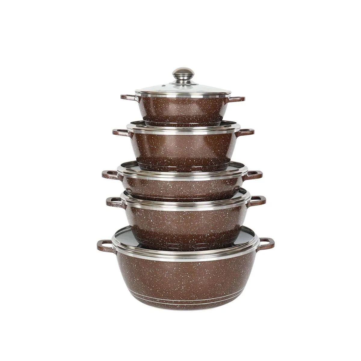 Premium Set of 10 Non-Stick Cookware Casseroles Pieces with Glass Lids