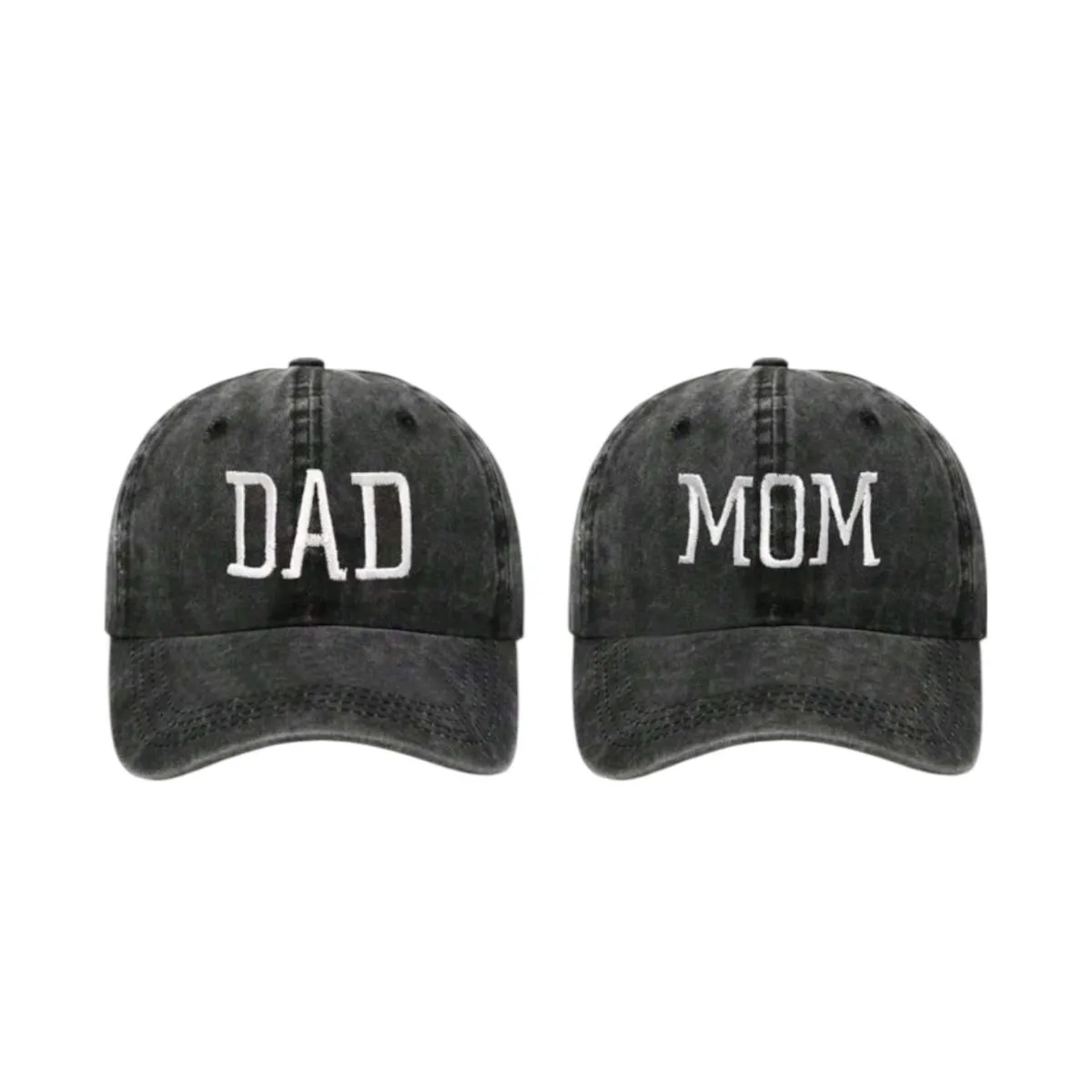 Adjustable Mom and Dad Embroidered Caps - Set of 2 - Black