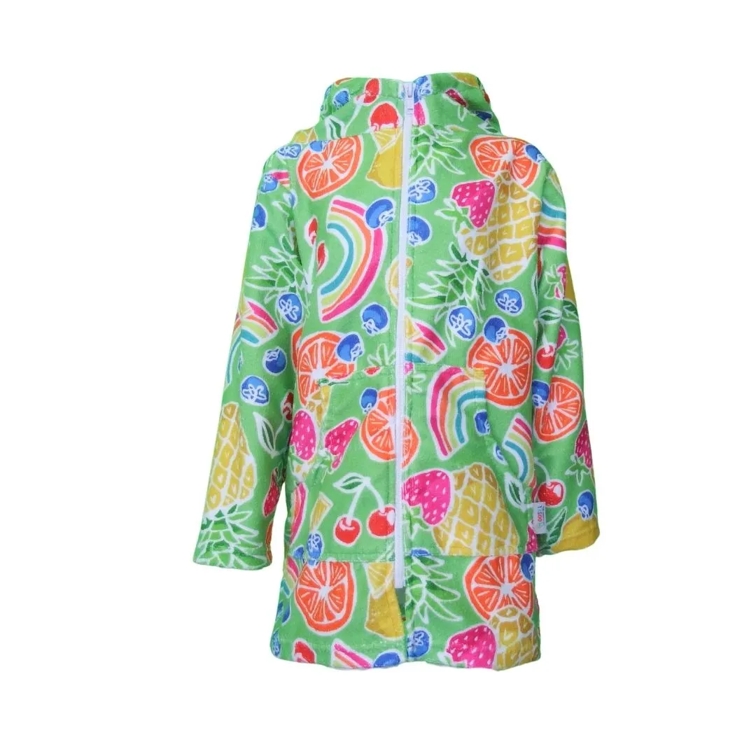 Kids Tropical Fruit Hooded Beach Towel Full Zip Long Sleeve Swim Cover Up