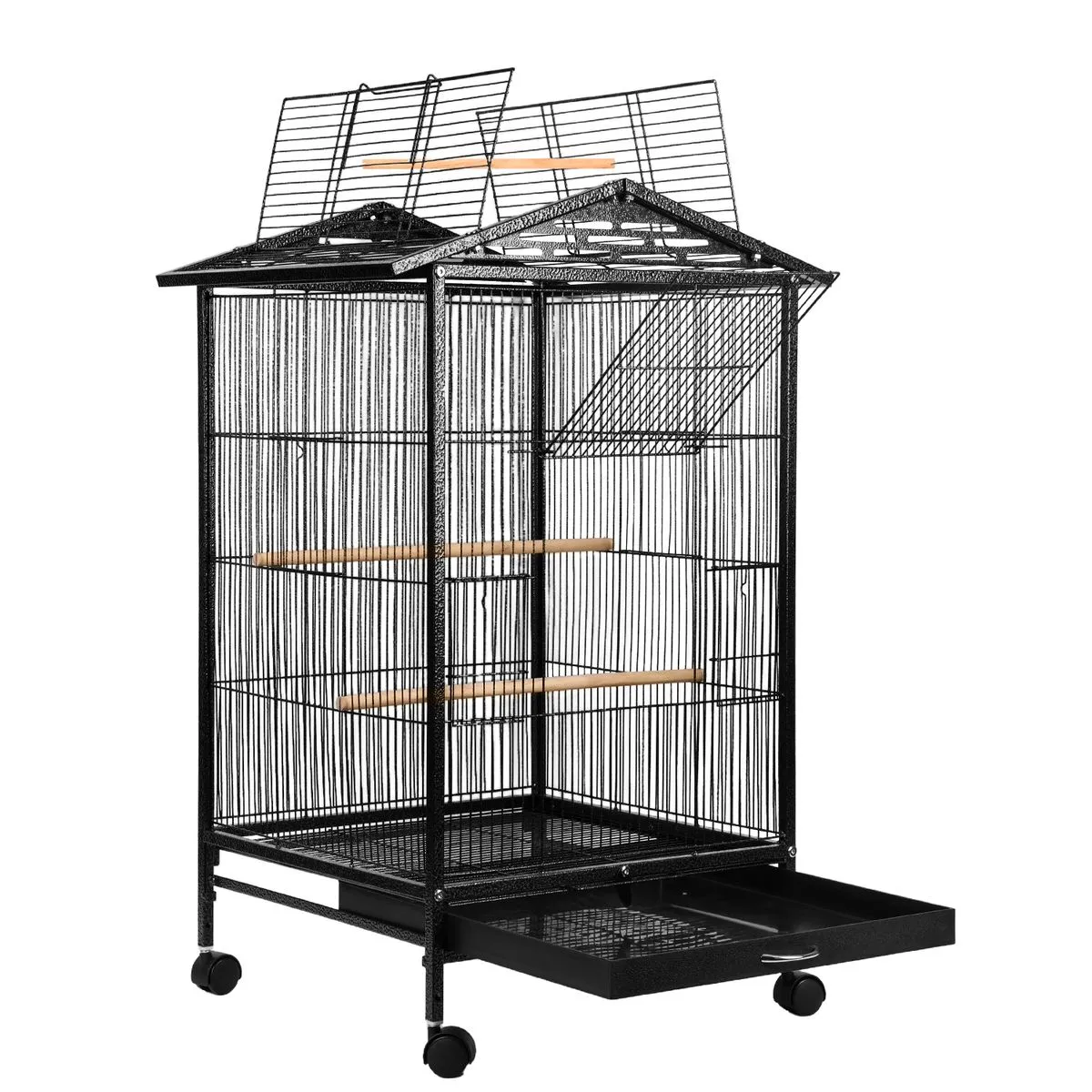 Large Birdcage with Rolling Frame and Sunroof Opening - Black