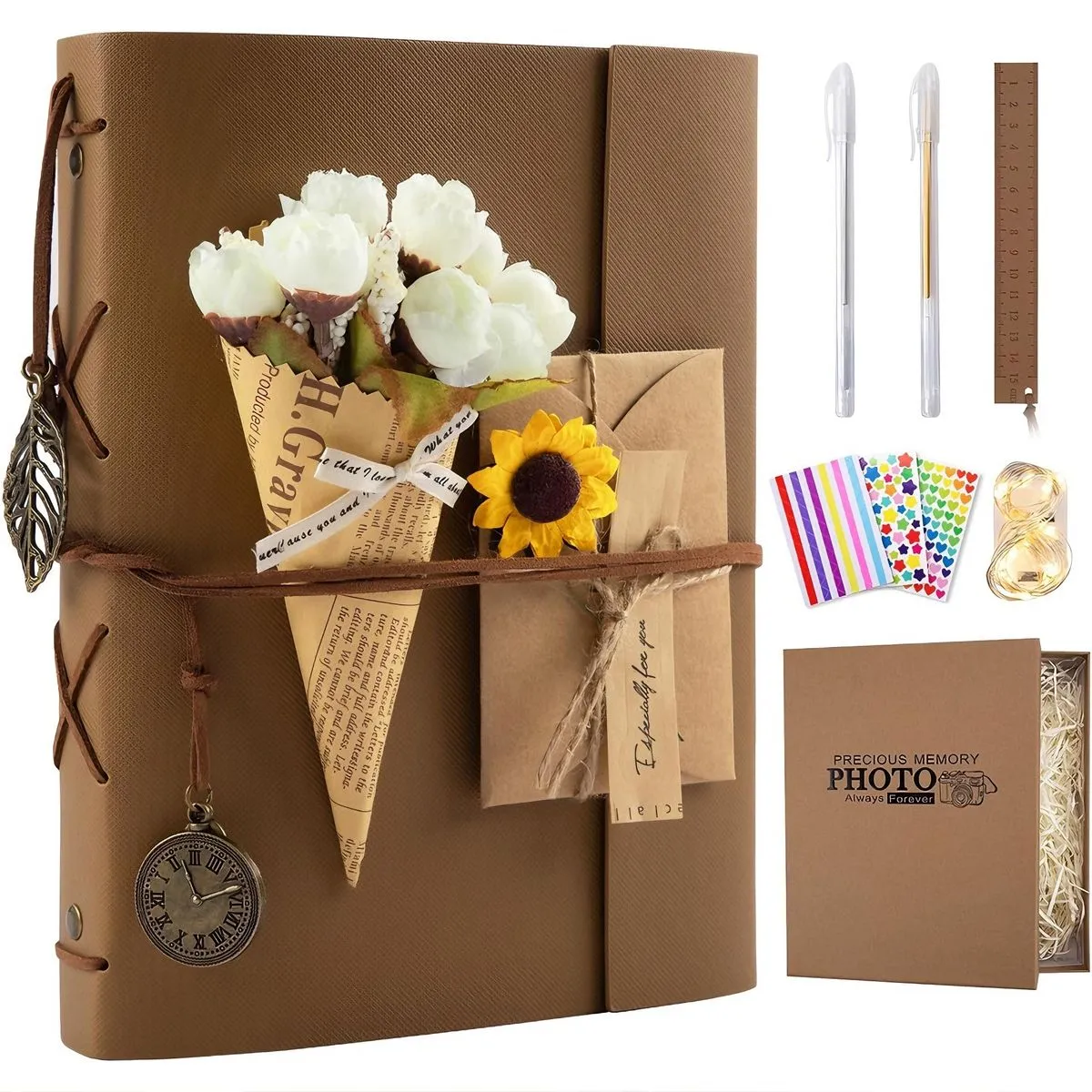 Scrapbook Photo Album 100 Pages, Leather Memory Book for Family