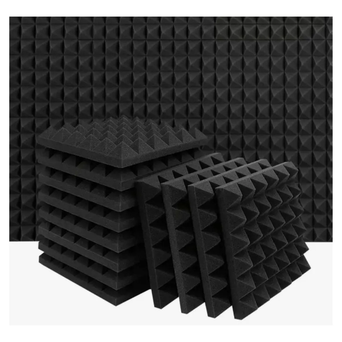Echo-Less 35kg/m3 Pyramid Foam Acoustic Panels Black 30x30x5cm (12-pack)