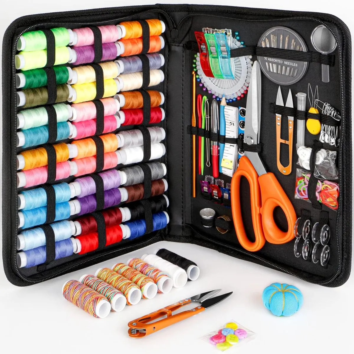 Sewing Supplies Kit with Tailor Scissors, 43XL Thread,30 Needles,Yarn Snips