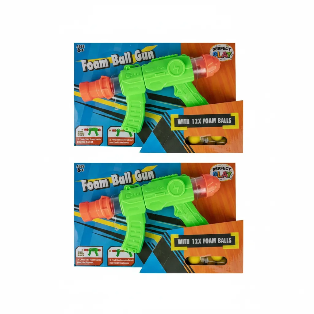 Perfect Play Foam Ball Gun with 12 Foam Balls - 3 cm Diameter - 2 Pack