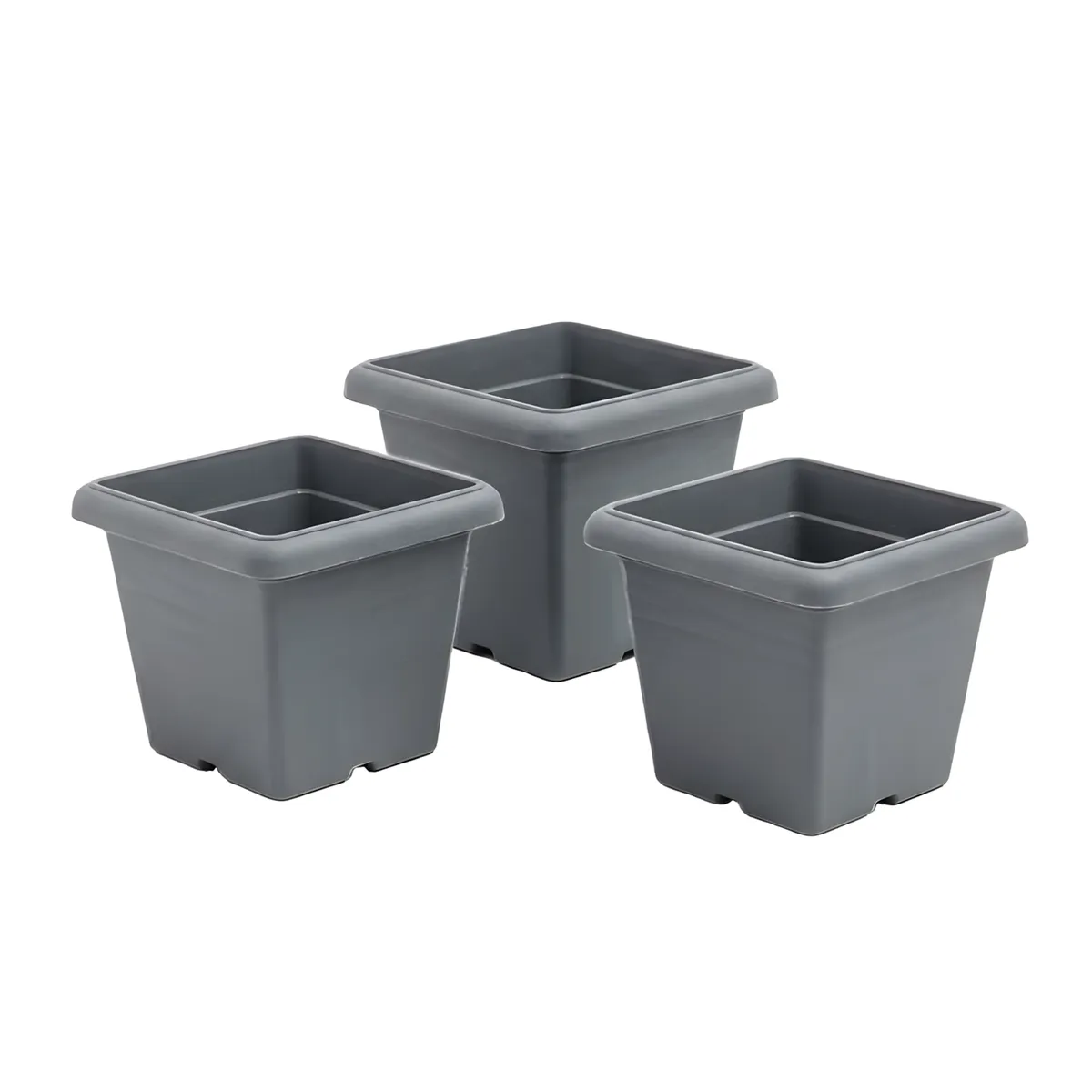 3-piece 12.5Cm Grey Square Plant Pots - Indoor Outdoor Planters