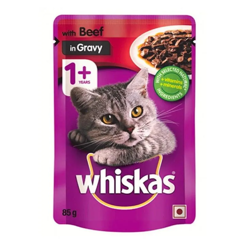 Whiskas - Cat Food - Pouch Kitten - Beef In Gravy - 85g - Bulk Pack of 48