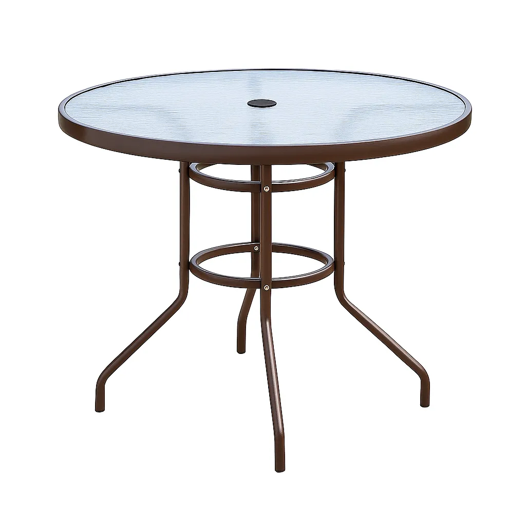 Glass Top Console Table - For Patio, Brown Finish