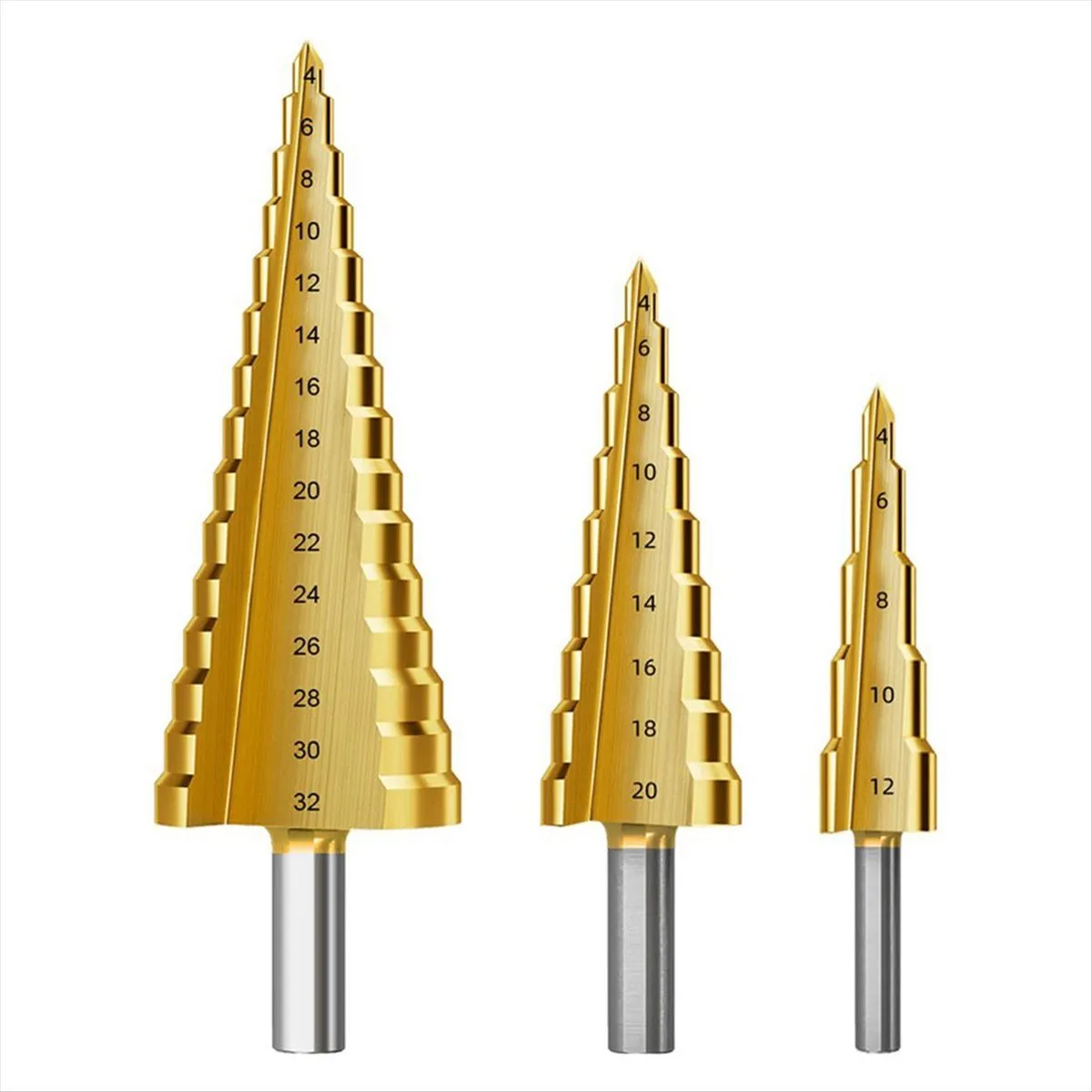 Step Drill Bit Set 3Pcs Titanium Step Drill Bits Metric A