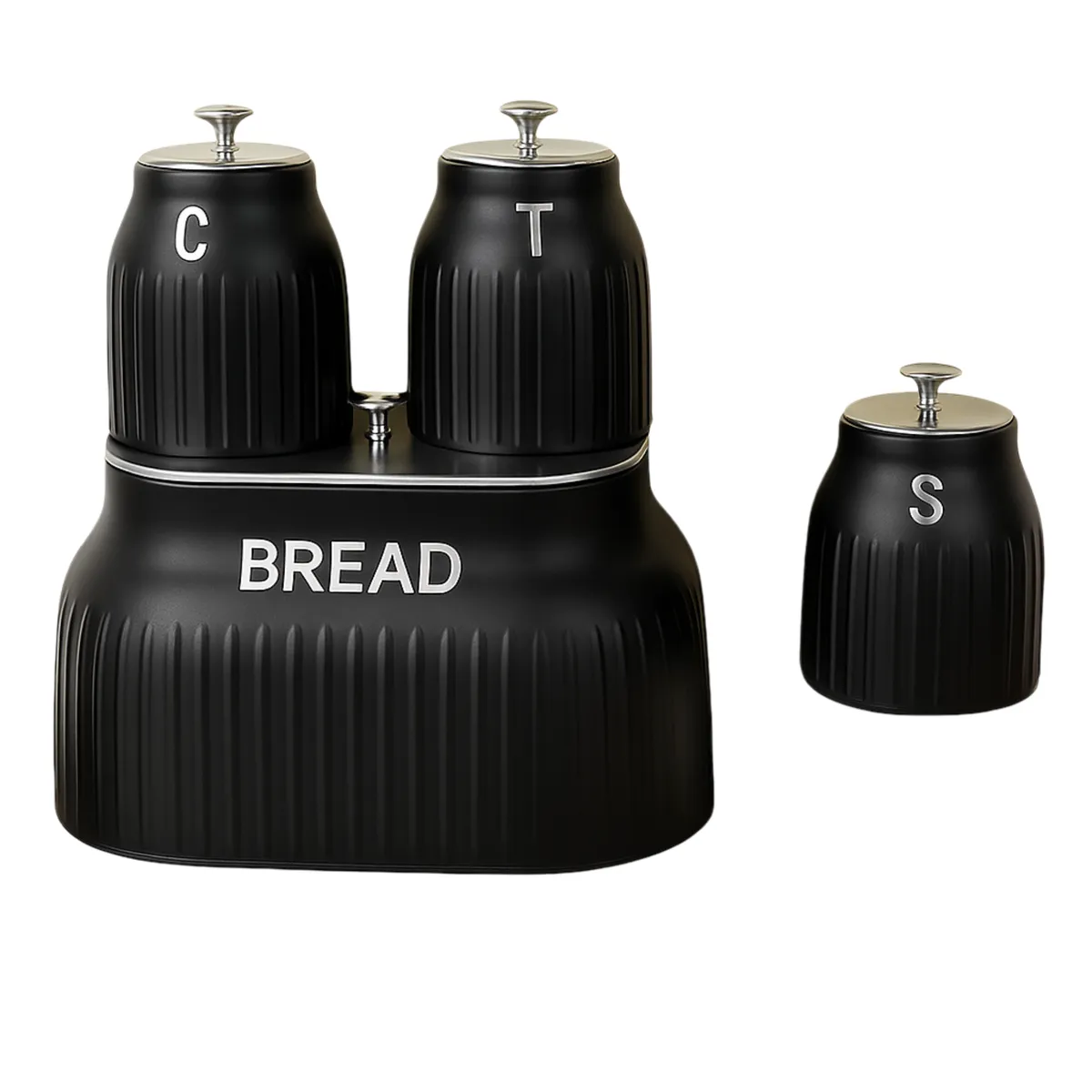 Kitchen Storage Set - 4-Piece - Bread, Tea, Coffee, Sugar - Black