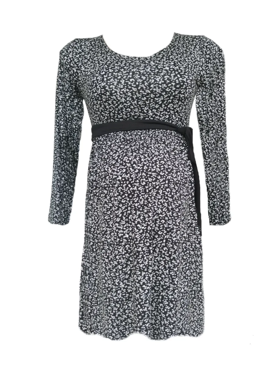 Absolute Maternity Long Sleeved Gathered Top Black Floral - S
