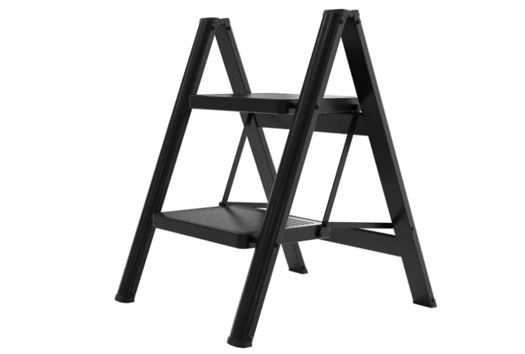 2-Step Folding Ladder - Anti-Slip, Portable & Lightweight, Black Stepladder