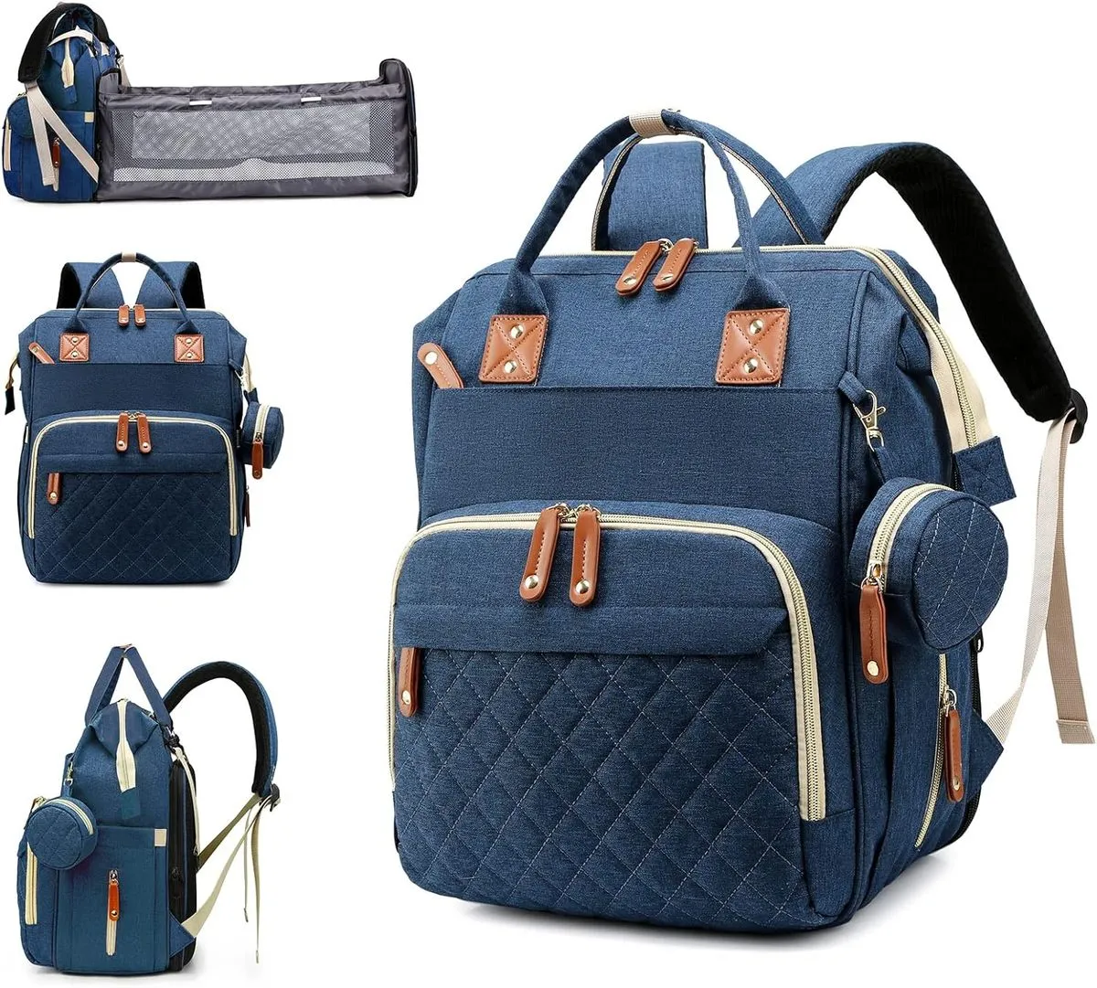 Baby Diaper Bag with Changing Station and Pad, Multi-Function Backpack - Blue