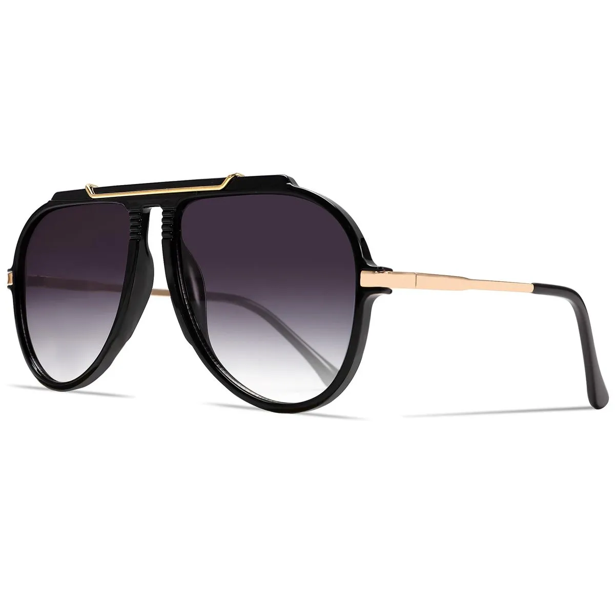 Oversized Aviator Sunglasses for Women Men, Retro Gold Metal Sun Glasses - Black